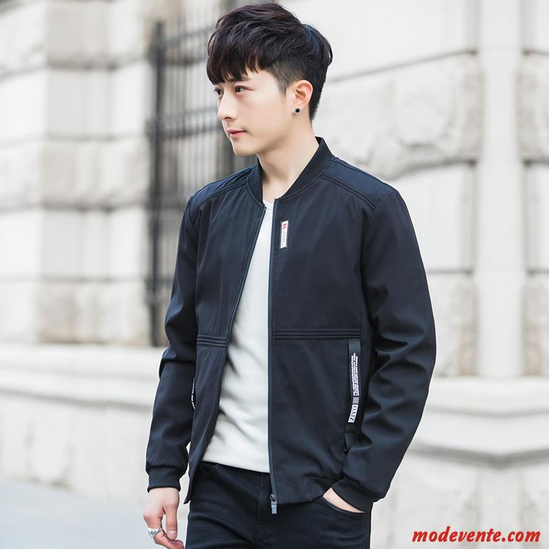 Veste Homme Les Adolescents Manteau Slim Étudiant Légère Printemps Noir