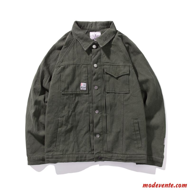 Veste Homme Manteau L'automne Baggy Cargo Revers Roulé Broderie Vert