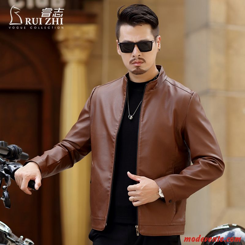 Veste Homme Manteau Âge Moyen L'automne Printemps Mode Tendance Marron