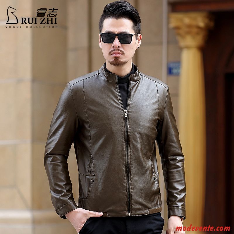 Veste Homme Manteau Âge Moyen L'automne Printemps Mode Tendance Marron