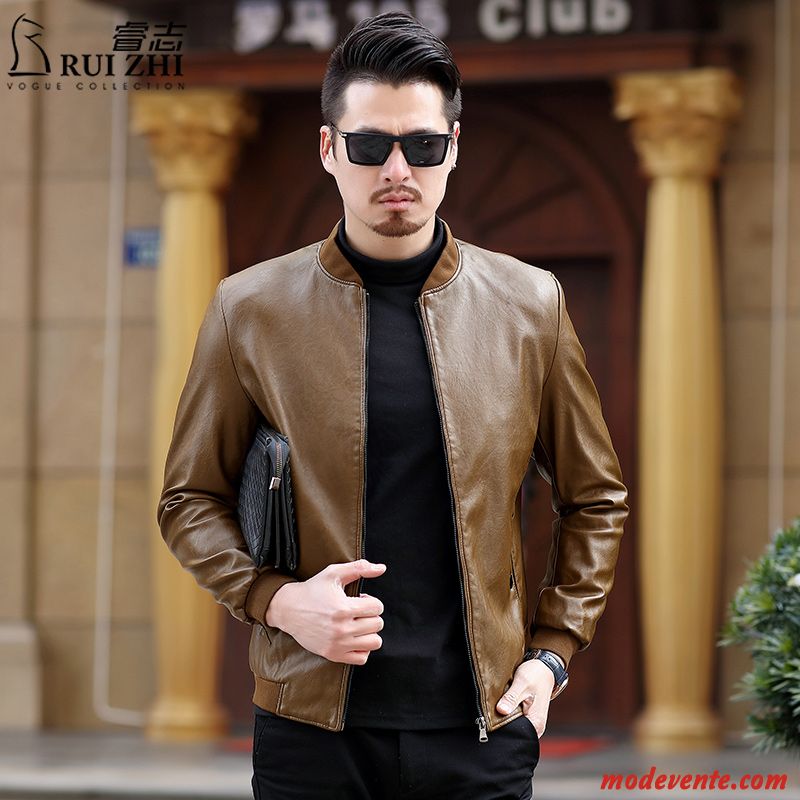 Veste Homme Manteau Âge Moyen L'automne Printemps Mode Tendance Marron