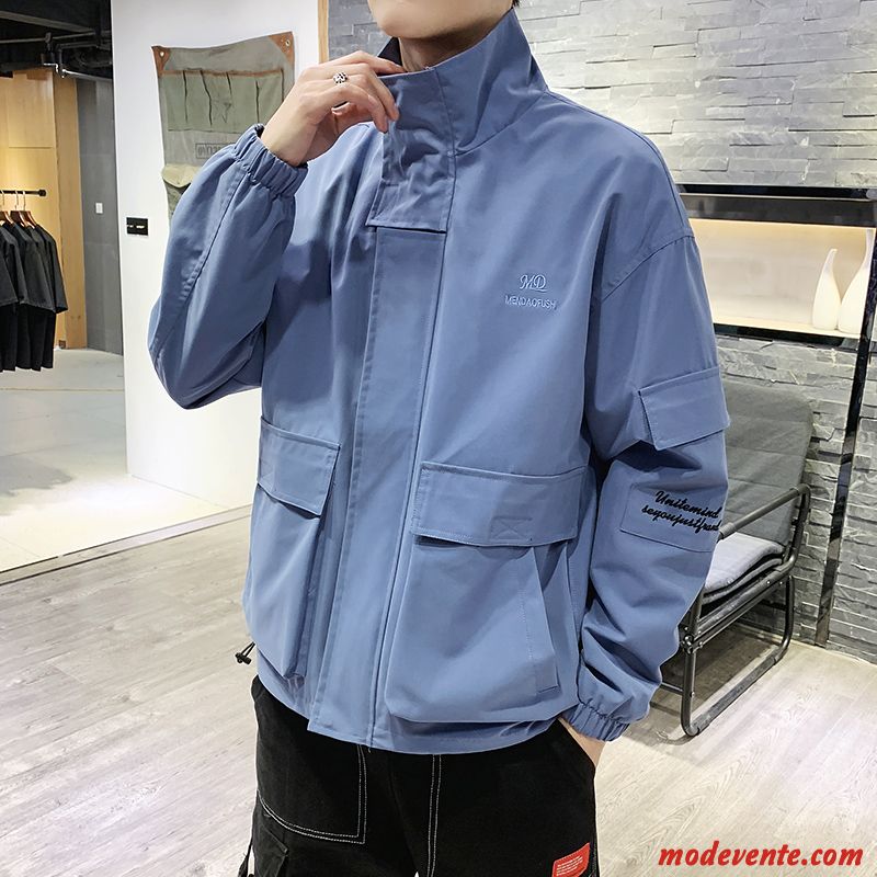 Veste Homme Marque De Tendance Cargo Printemps L'automne Étudiant Manteau Bleu