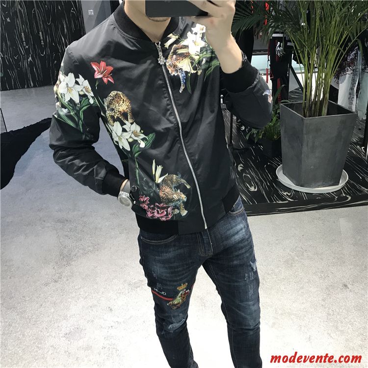 Veste Homme Sport Fleurs Slim Personnalité Décontractée Beau Impression Blanc