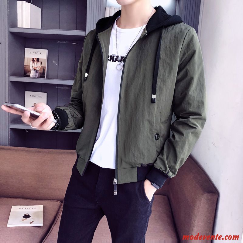 Veste Homme Tendance Étudiant Manteau Capuche Jeunesse Beau Vert