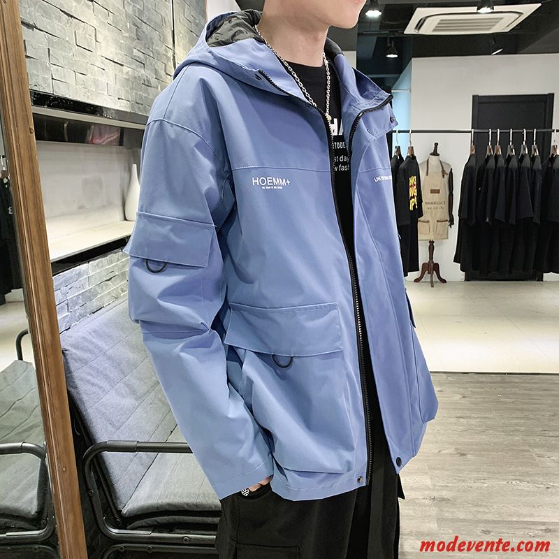 Veste Homme Étudiant Beau Décontractée Tendance L'automne Manteau Bleu