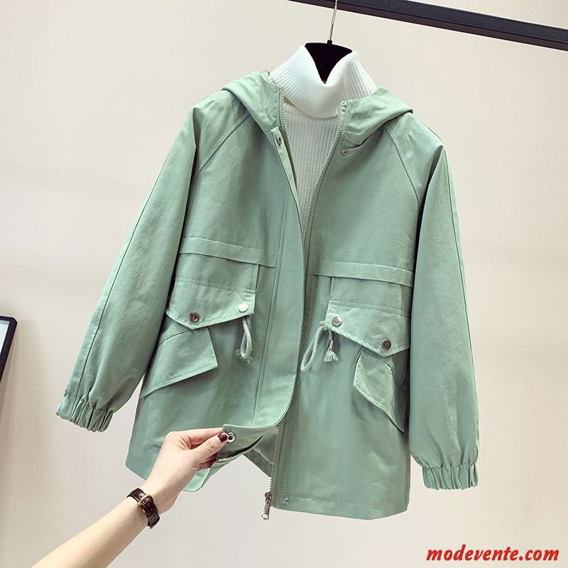 Vestes Femme Capuche Une Veste Manteau Nervurées Court Baggy Vert