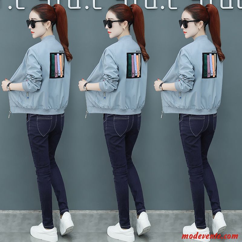 Vestes Femme Mince Une Veste Manteau Court Printemps Grande Taille Bleu