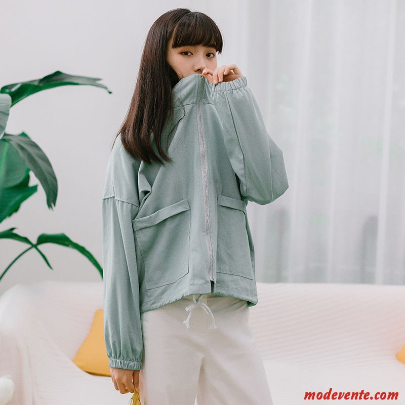 Vestes Femme Tendance Rétro Gros Poche Manteau Vêtements De Baseball Vert Clair