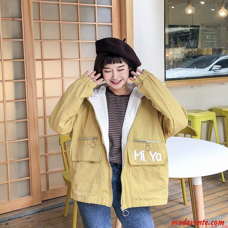 Vestes Femme Vêtements De Baseball Baggy Broderie Capuche Manteau Printemps Blanc