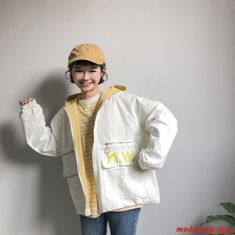 Vestes Femme Vêtements De Baseball Baggy Broderie Capuche Manteau Printemps Blanc