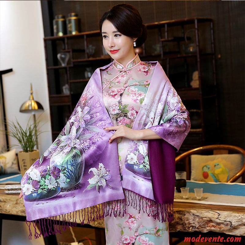 Écharpe Femme Multifonctions Foulard Longue Tassel Rétro Châle Violet