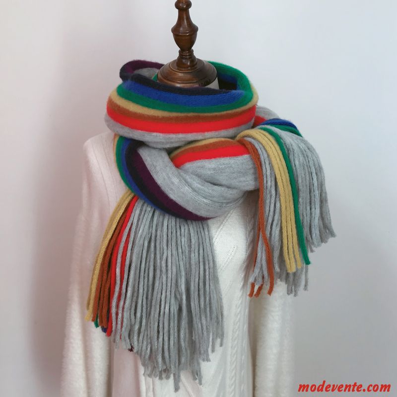 Écharpe Femme Plus Épais Hiver L'automne Doux Étudiant Tassel Blanc Rouge