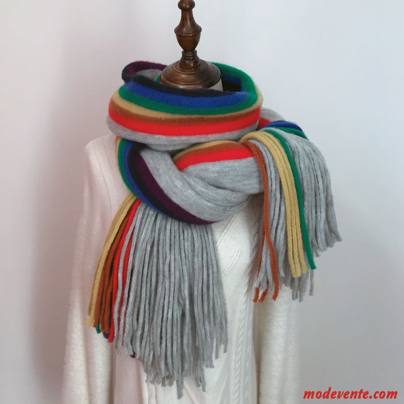 Écharpe Femme Plus Épais Hiver L'automne Doux Étudiant Tassel Blanc Rouge