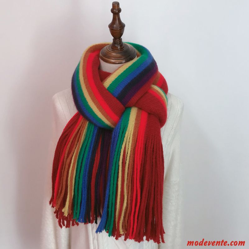 Écharpe Femme Plus Épais Hiver L'automne Doux Étudiant Tassel Blanc Rouge