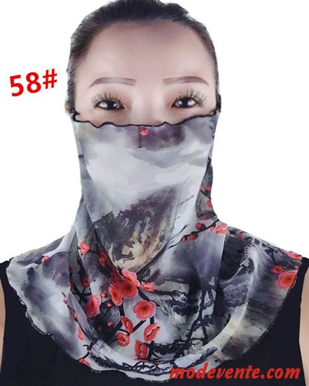 Écharpe Femme Section Mince Petit Pullover Masques Soie Crème Solaire Noir