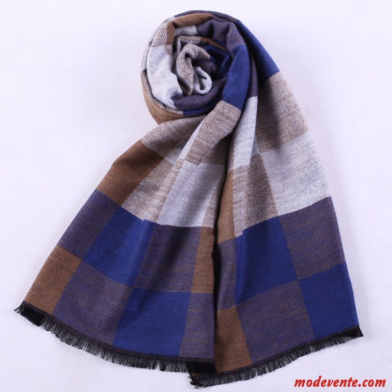 Écharpe Homme De Laine L'automne Hiver Treillis Britanique Garder Au Chaud Gris