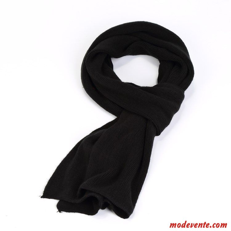 Écharpe Homme Garder Au Chaud Tricot Étudiant All-match Hiver Amoureux Pure Noir