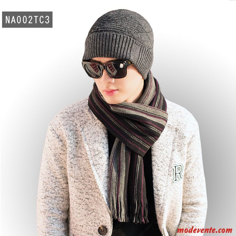 Écharpe Homme Jeune Bonnet De Laine Tricot Collier Ensemble Hiver Noir