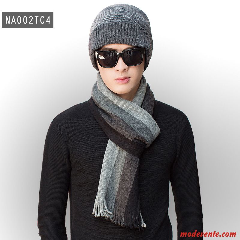 Écharpe Homme Jeune Bonnet De Laine Tricot Collier Ensemble Hiver Noir