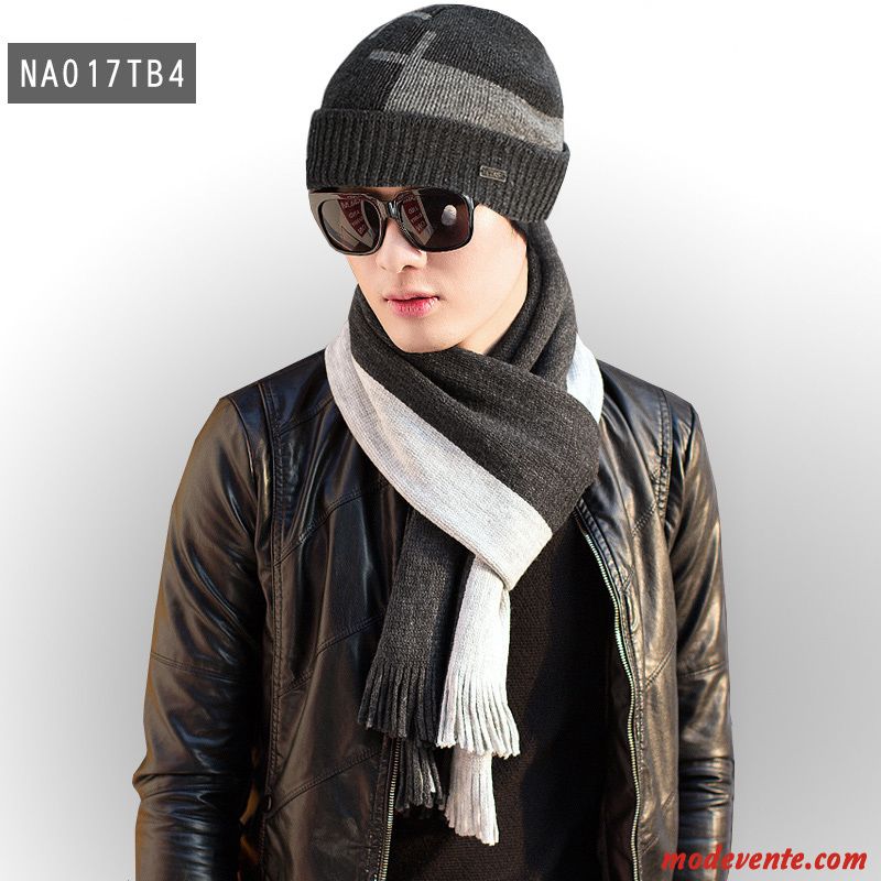 Écharpe Homme Jeune Bonnet De Laine Tricot Collier Ensemble Hiver Noir