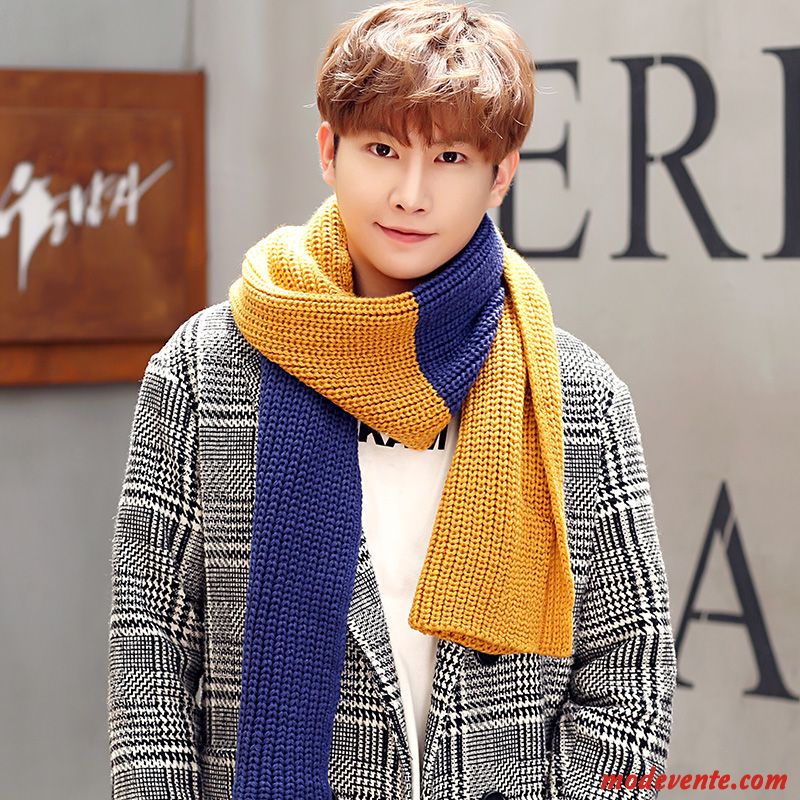 Écharpe Homme Simple Tendance All-match Hiver Tricot Collier Bleu Rouge