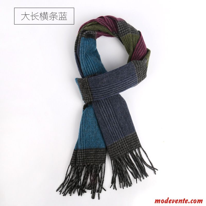 Écharpe Homme Tassel Treillis Jeune Hiver Pure Authentique Bleu