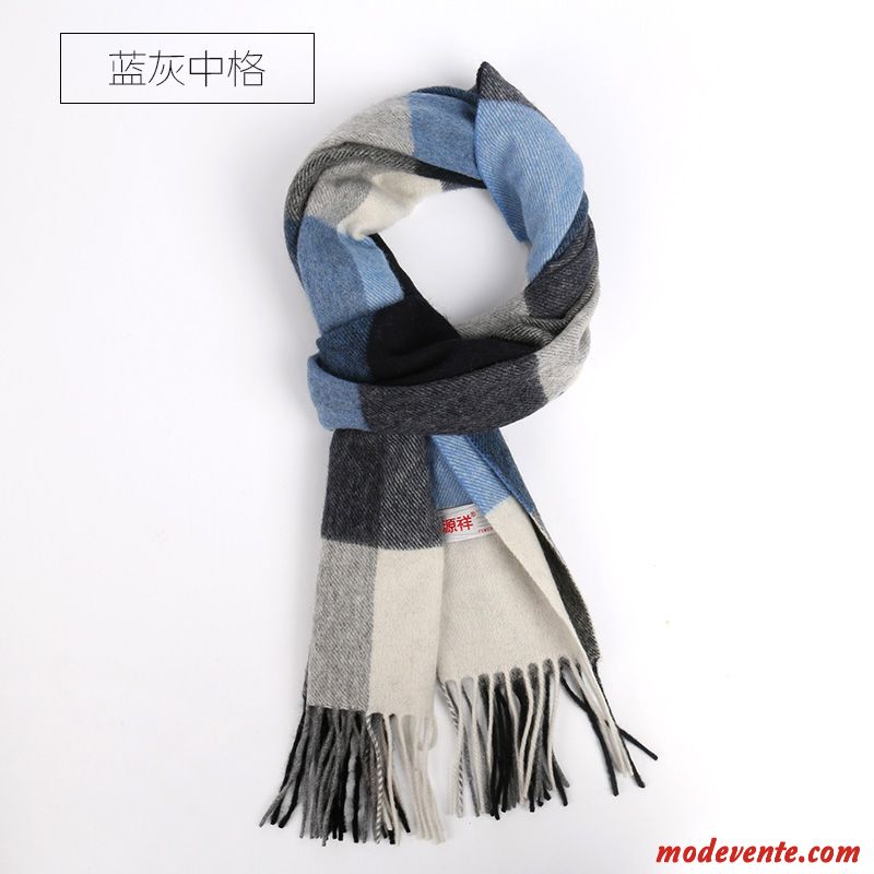 Écharpe Homme Tassel Treillis Jeune Hiver Pure Authentique Bleu