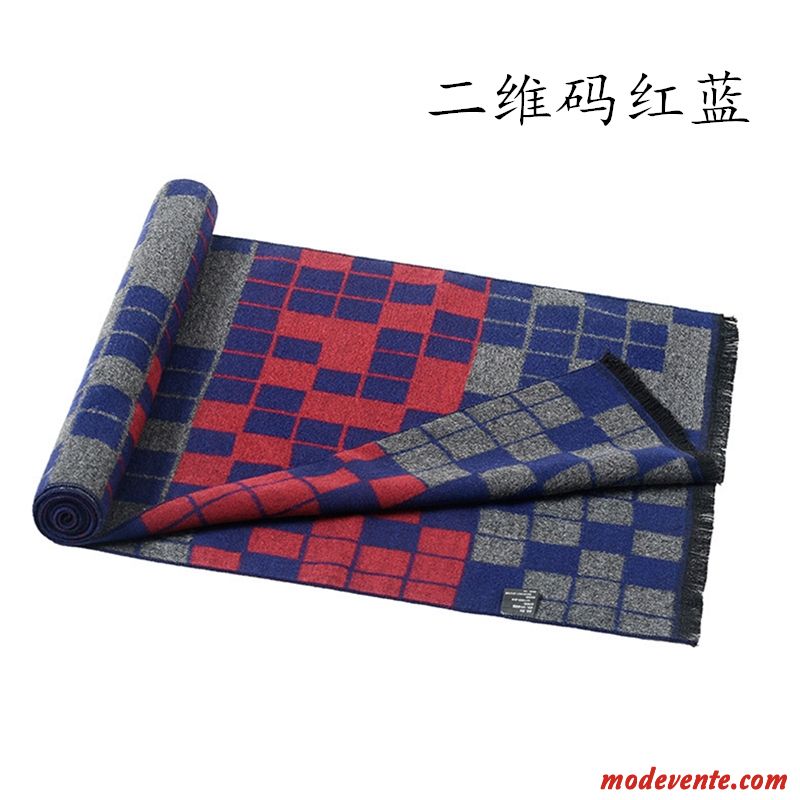 Écharpe Homme Treillis Longue Section Plaid Boite Cadeau Collier Jeune Couleurs Mixtes Bleu Rouge