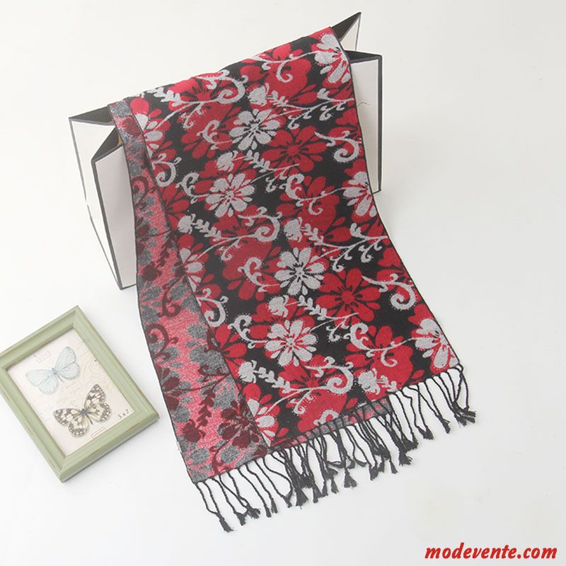 Écharpe Homme Velours Hiver Femme Foulard De Fête Soie Rouge