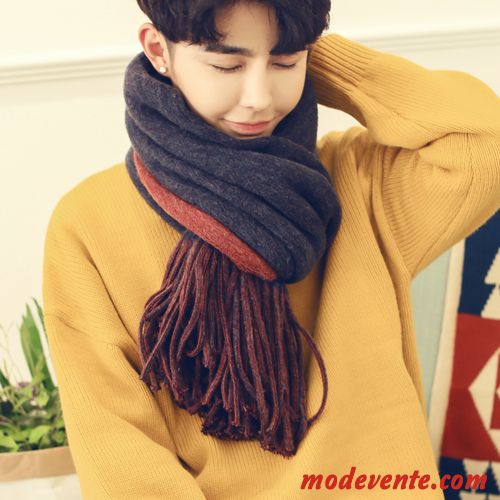 Écharpe Homme Étudiant Longue Section Hiver Cadeau D'anniversaire Tricot All-match Gris Foncé