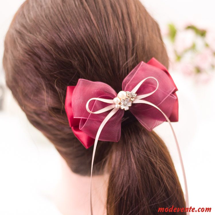 Épingle À Cheveux Femme Clip Supérieur Fleur Cercle Des Cheveux Manuel Tissu Couvre-chefs Arc Rouge