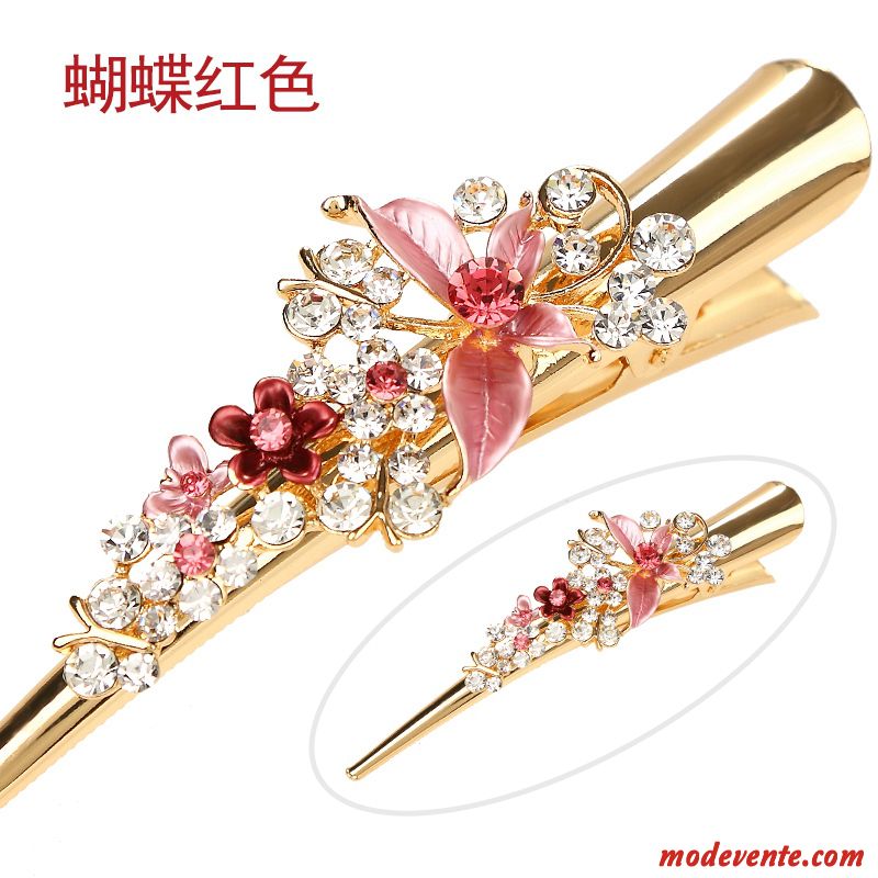 Épingle À Cheveux Femme Grand Papillon Couvre-chefs Haut Grade Pierres De Strass Ornements De Cheveux Rouge