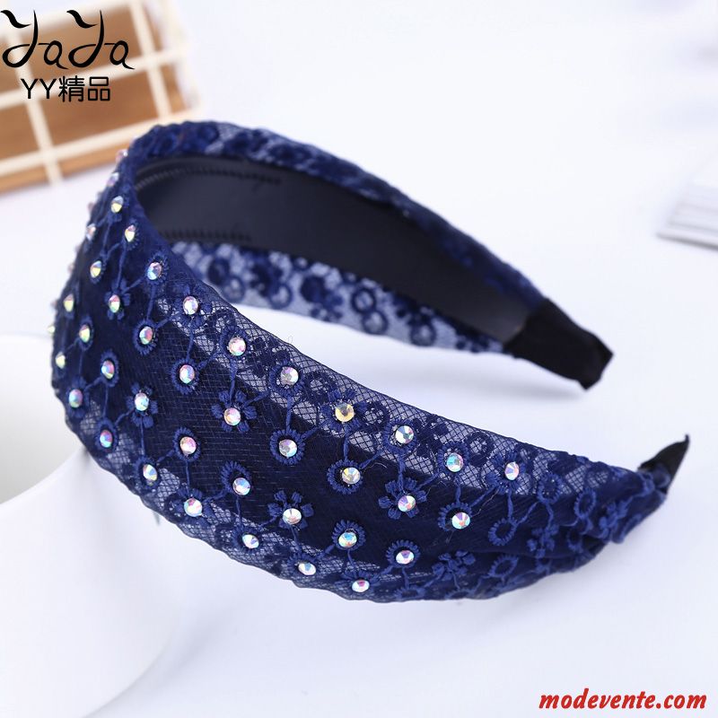 Épingle À Cheveux Femme Pierres De Strass Accessoires Doux All-match Bandes Cheveux Côté Large Bleu Foncé