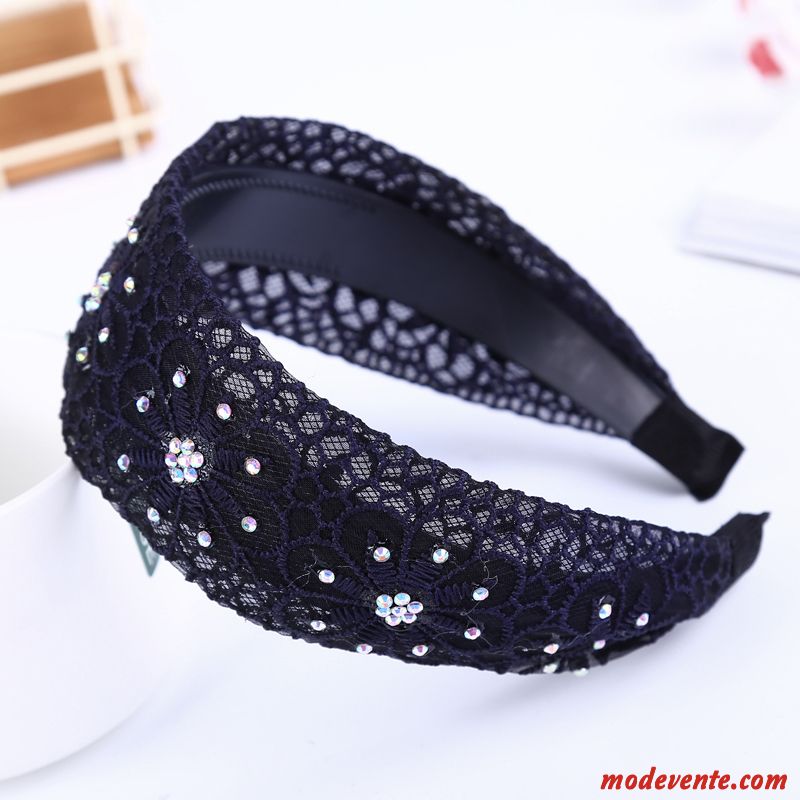 Épingle À Cheveux Femme Pierres De Strass Accessoires Doux All-match Bandes Cheveux Côté Large Bleu Foncé