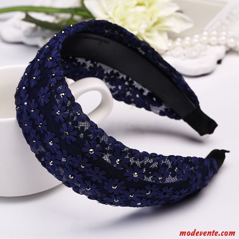 Épingle À Cheveux Femme Pierres De Strass Accessoires Doux All-match Bandes Cheveux Côté Large Bleu Foncé