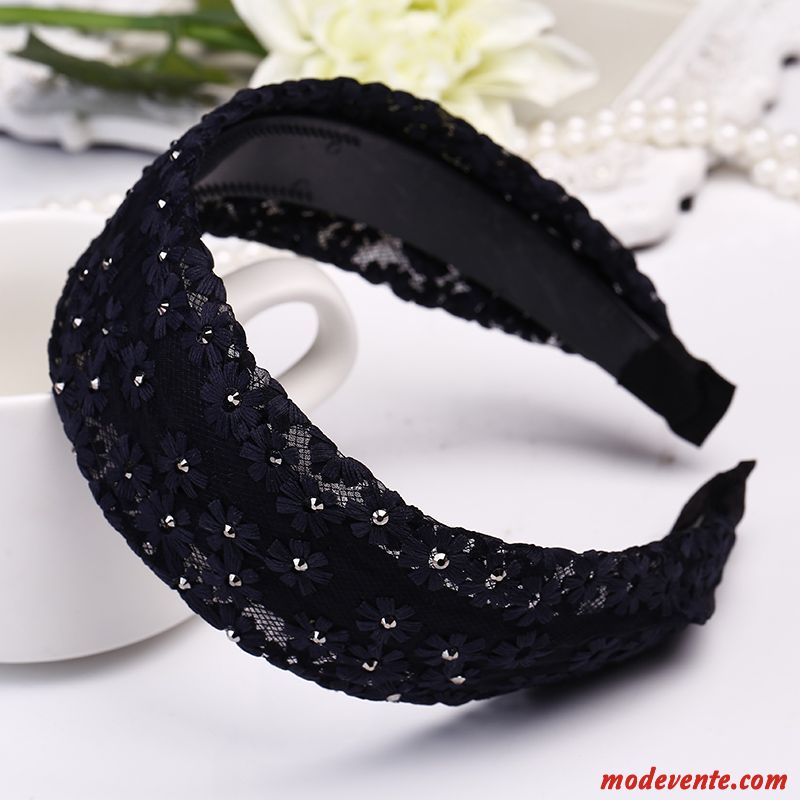 Épingle À Cheveux Femme Pierres De Strass Accessoires Doux All-match Bandes Cheveux Côté Large Bleu Foncé