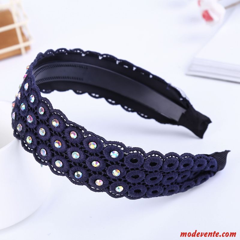 Épingle À Cheveux Femme Pierres De Strass Accessoires Doux All-match Bandes Cheveux Côté Large Bleu Foncé