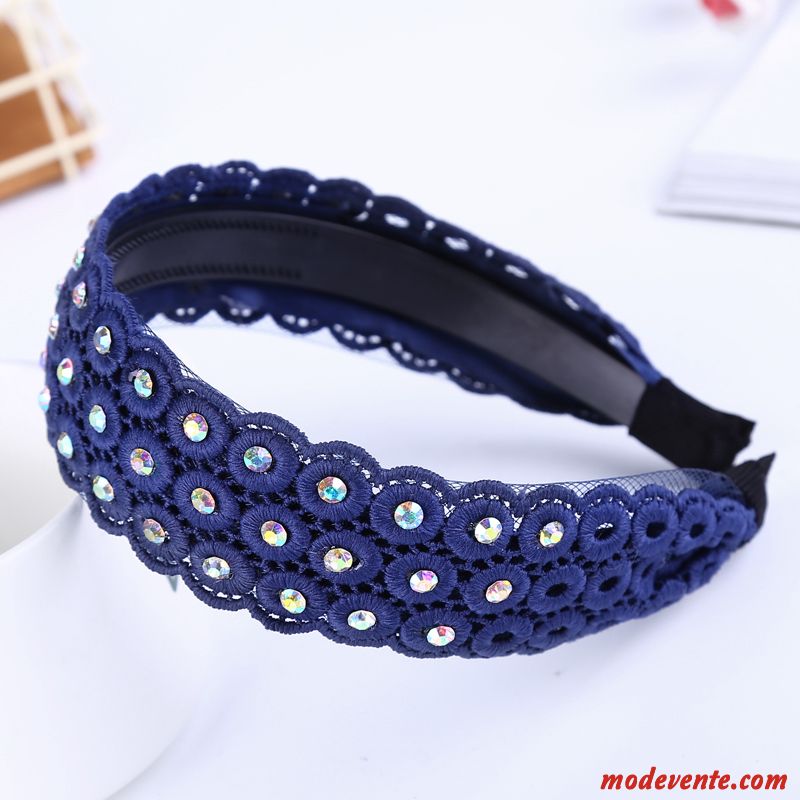 Épingle À Cheveux Femme Pierres De Strass Accessoires Doux All-match Bandes Cheveux Côté Large Bleu Foncé