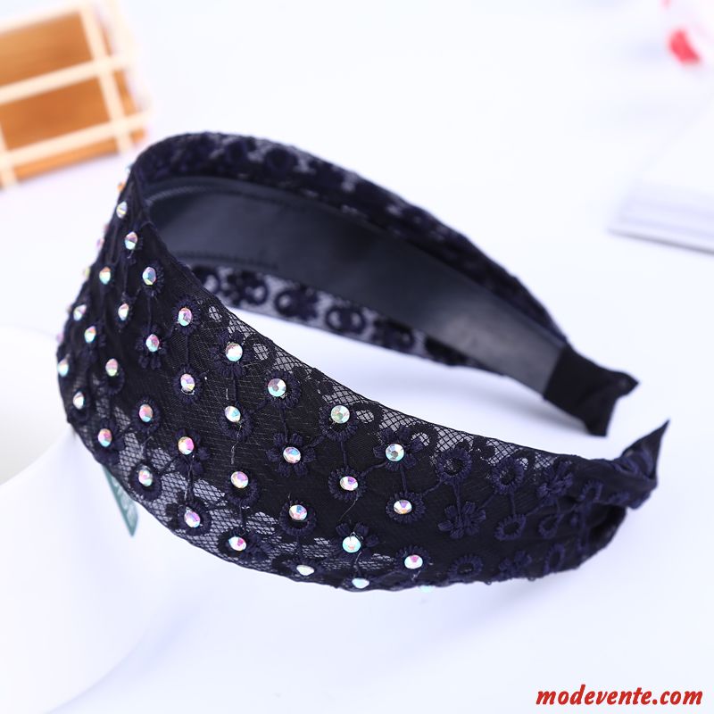 Épingle À Cheveux Femme Pierres De Strass Accessoires Doux All-match Bandes Cheveux Côté Large Bleu Foncé