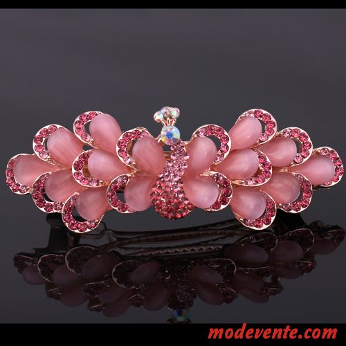 Épingle À Cheveux Femme Spécial Ornements De Cheveux Pince À Ressort Paon Adulte Pierres De Strass Rose