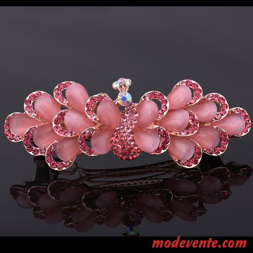 Épingle À Cheveux Femme Spécial Ornements De Cheveux Pince À Ressort Paon Adulte Pierres De Strass Rose