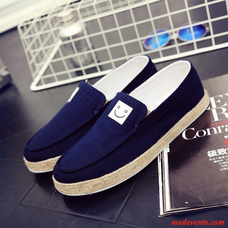 Chaussure En Toile Cuir Homme Bleu Aigue-marine Argent Mc22045