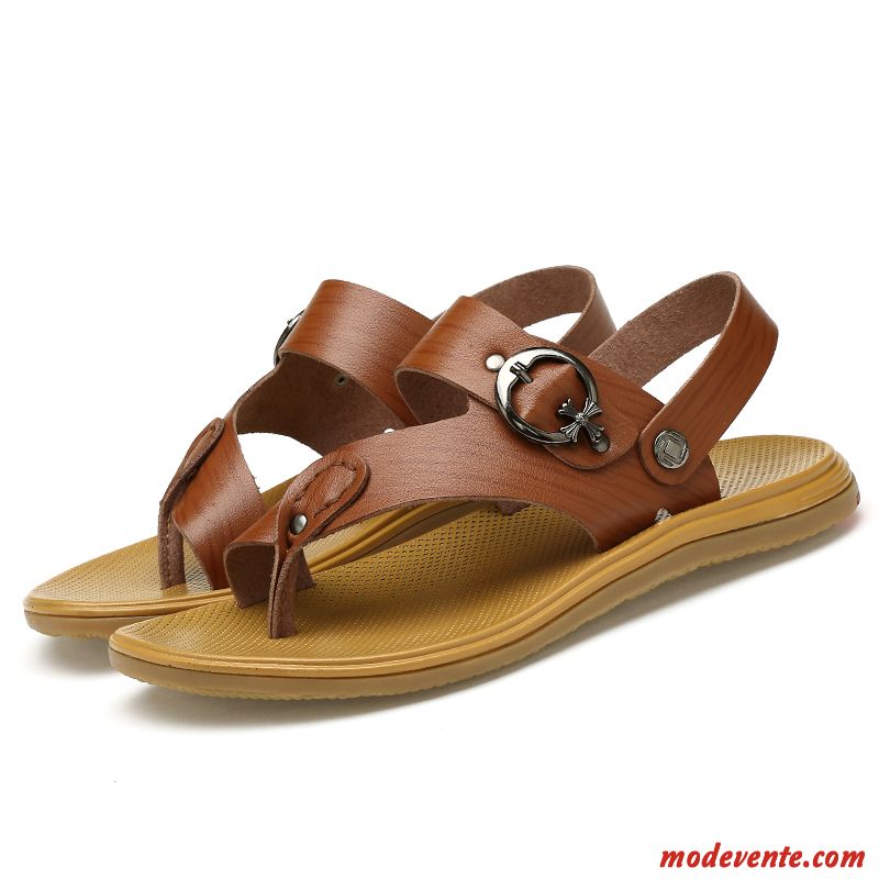 Sandales Homme Pas Cher Cuir Rose Choquant Vert Jaunâtre Mc26232