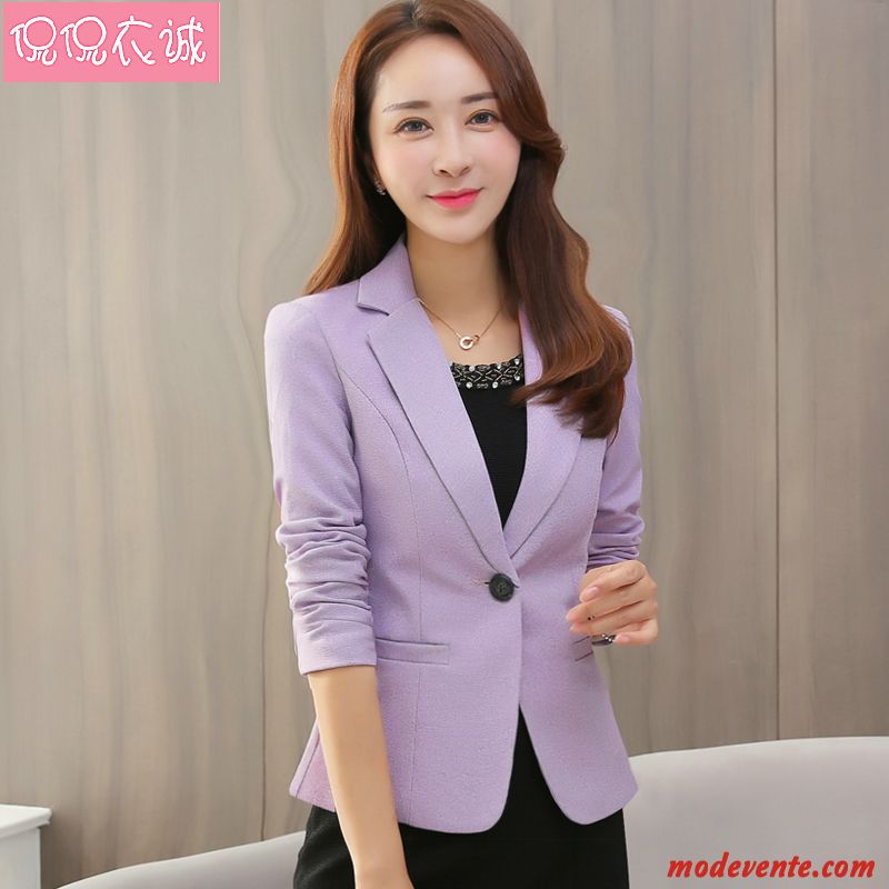 Blazer Femme Costume Court Manteau L'automne Une Veste Nervurées Violet Clair