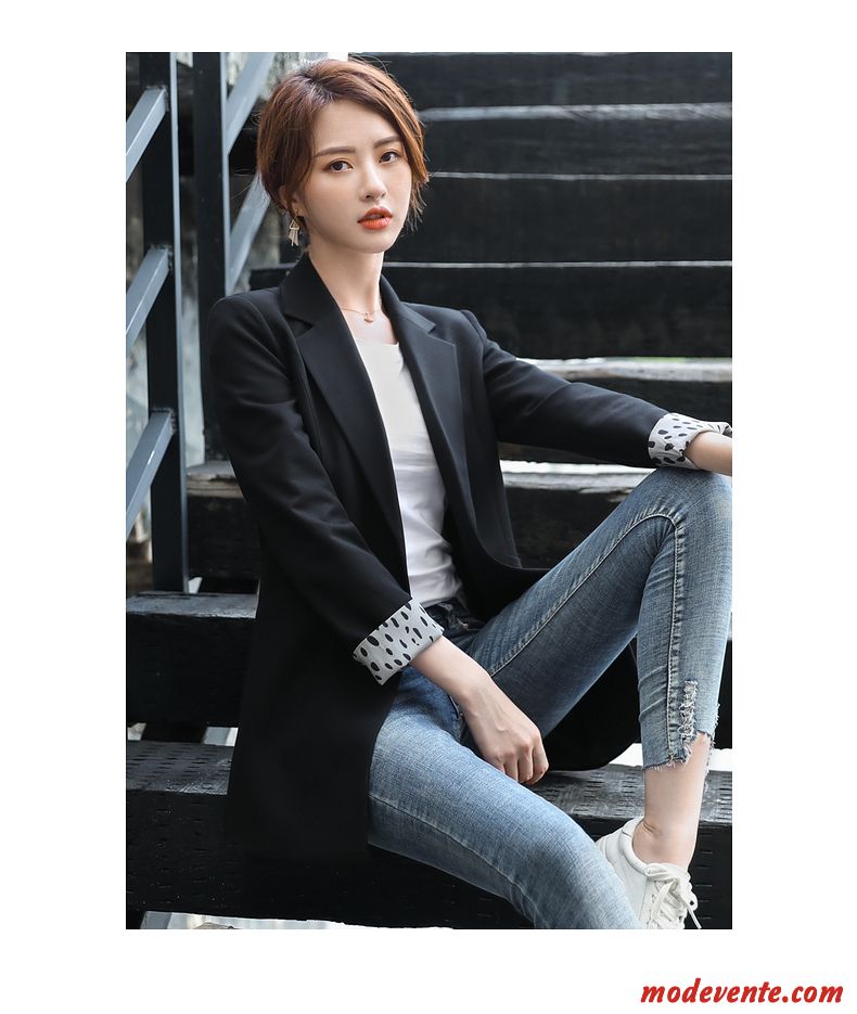 Blazer Femme Costume Décontractée L'automne Baggy Une Veste Nervurées Blanc Noir