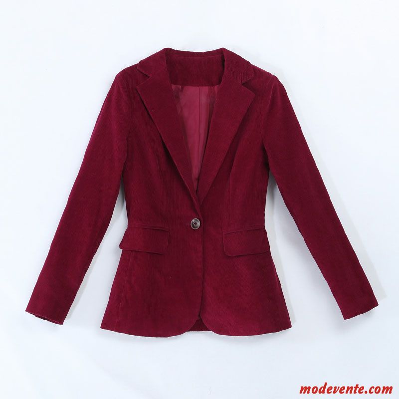 Blazer Femme Costume Longues Rétro Manteau Tempérament Décontractée Bordeaux