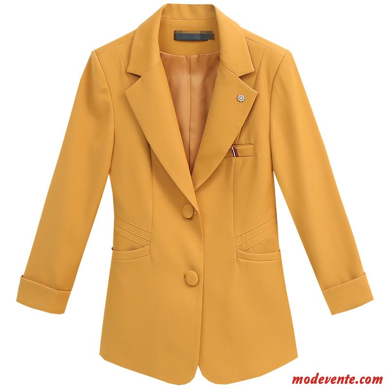 Blazer Femme Costume Printemps Tendance Baggy Dame Court Jaune