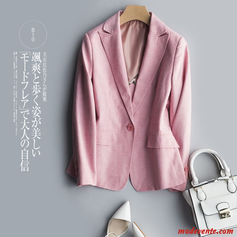 Blazer Femme Costume Slim Longue Lin Une Boucle Printemps Rose