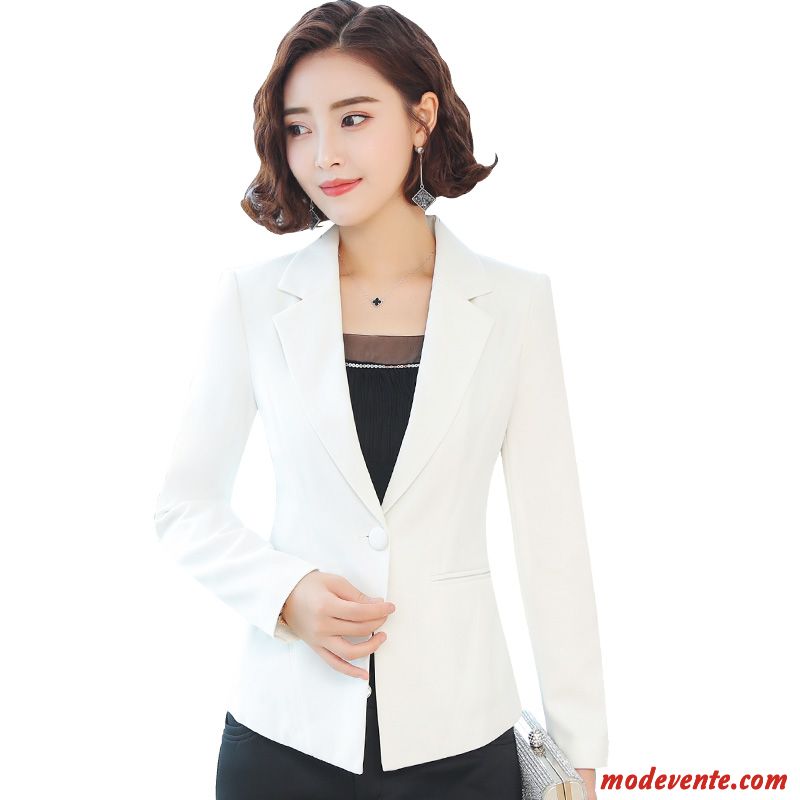 Blazer Femme Décontractée L'automne Longues Manteau Slim Costume Blanc