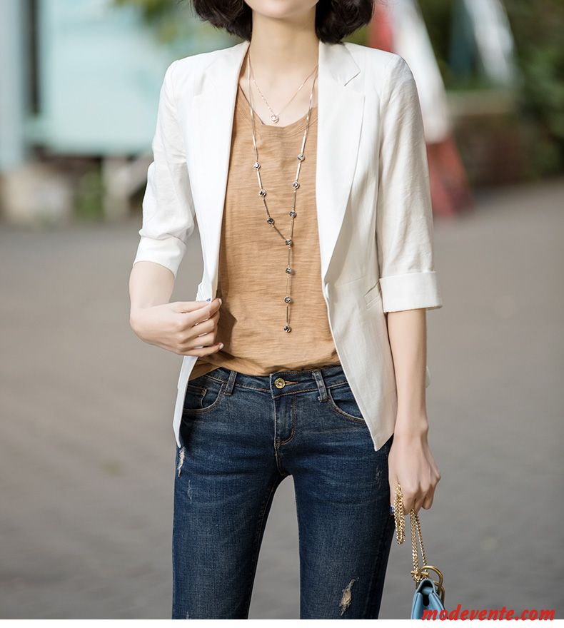 Blazer Femme Décontractée Manche Veste De Costume Légère Gros Été Blanc